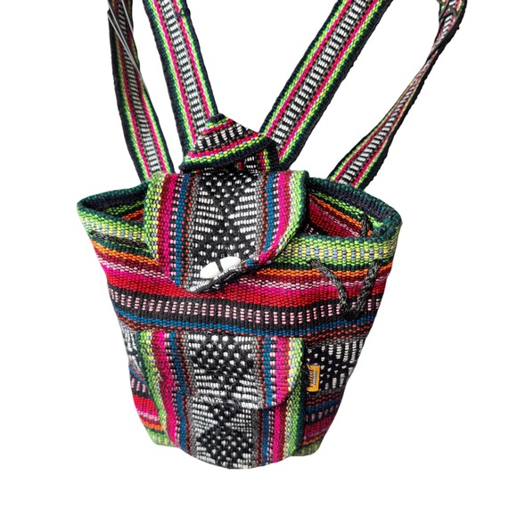 Pinzon Handbags - Pinzon Baja Woven Mini Backpack Multicolor Striped Small Festival Bag OS